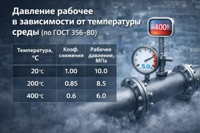 Давление рабочее в зависимости от температуры среды